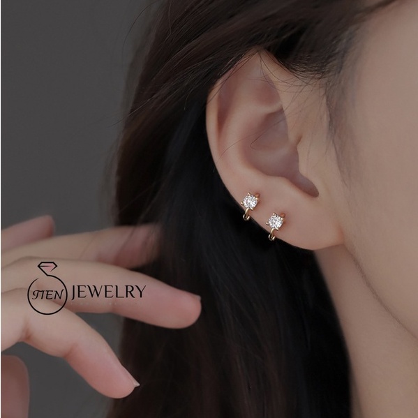 Khuyên tai bạc 925 nữ đính đá sang trọng Hàn Quốc, bông tai bạc nữ phụ kiện thời trang - Tien Jewelry