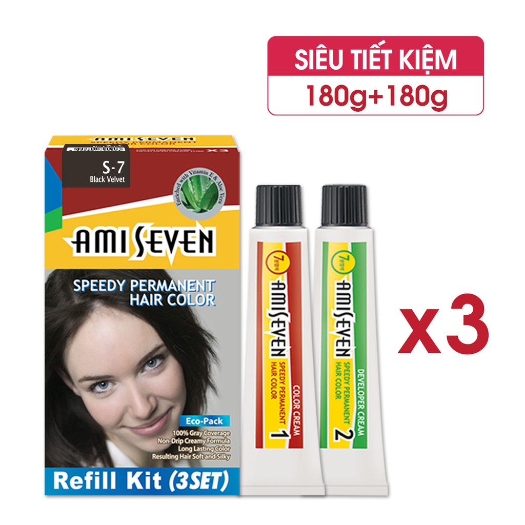 Nhuộm phủ bạc dược thảo SIÊU TiẾT KiỆM Ami Seven (180g/180g) Nhanh 7 phút - S7 - ĐEN TỰ NHIÊN