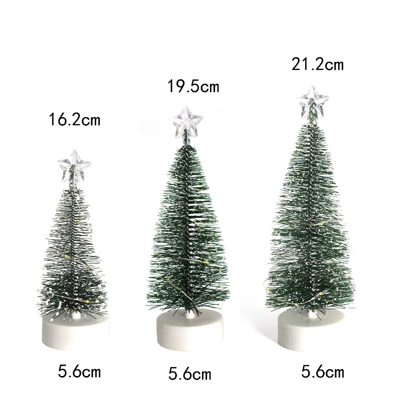 Bộ 3 Cây Thông Giáng Sinh Mini Có Đèn LED Phát Sáng Kèm Ngôi Sao / Quả Thông Nhỏ Trang Trí Cây Thông Noel