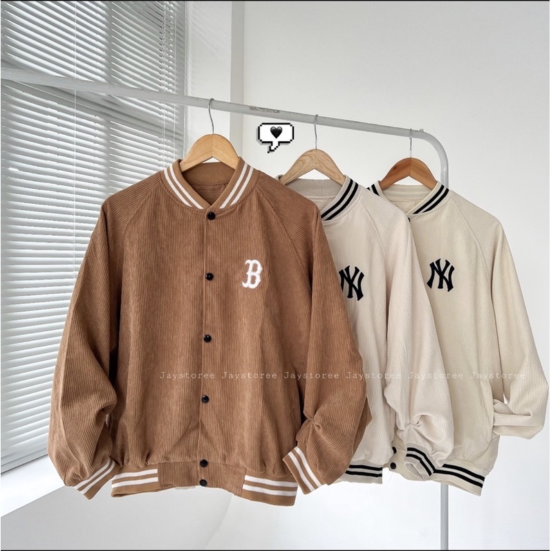 Áo Khoác Bomber Nhung gân NY màu ĐEN  Nam nữ unisex  Áo Jacket form rộng Jaystoree