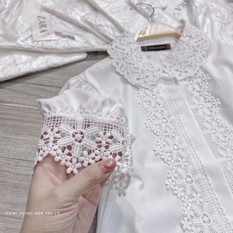 ÁO SƠ MI NỮ TRẮNG TAY BỒNG PHỐI VIỀN REN