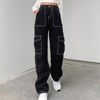 Quần Cullotes Ống Rộng Nam Nữ Cạp Cúc Fullsize Dập Chỉ Nổi Giả Jeans Siêu Chất