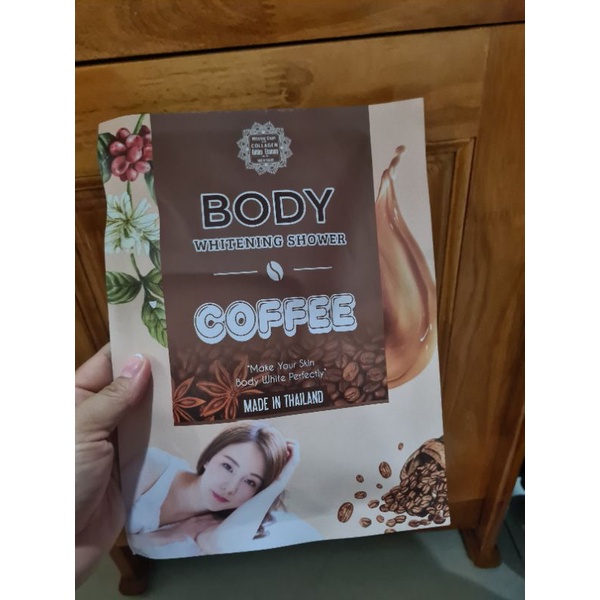 [Hàng chuẩn] Kem và bột tắm trắng Thái Body Whitening Shower Coffee, nguyên liệu, công thức làm kem trộn body trắng da.