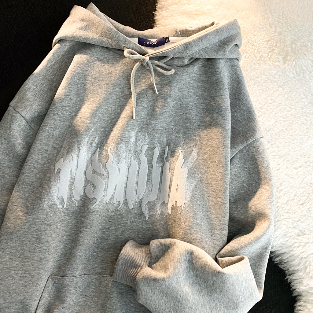 Áo hoodie dáng rộng rãi họa tiết in chữ phong cách cổ điển Hàn Quốc cho nữ