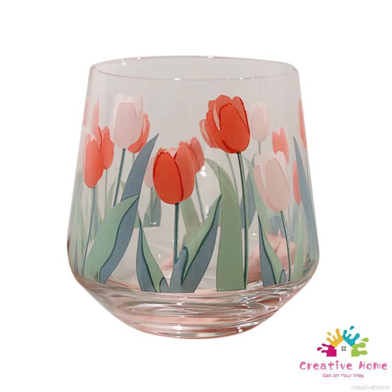 Ly Nước Hình Hoa Tulip Vẽ Tay Phong Cách Hàn Quốc