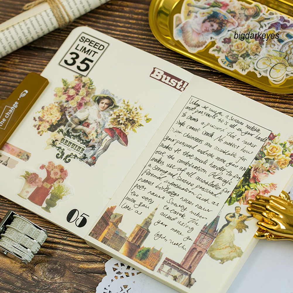 Set 60 Miếng Dán Trang Trí Sổ Tay Phong Cách Vintage Độc Đáo