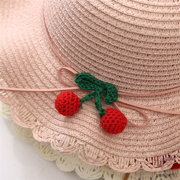 Mũ kèm túi đan rơm thiết kế đính quả cherry xinh xắn cho bé gái
