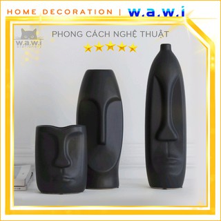 [WAWI] Bình hoa gốm cách điệu khuôn mặt trang trí Phong cách nghệ thuật (màu Đen)