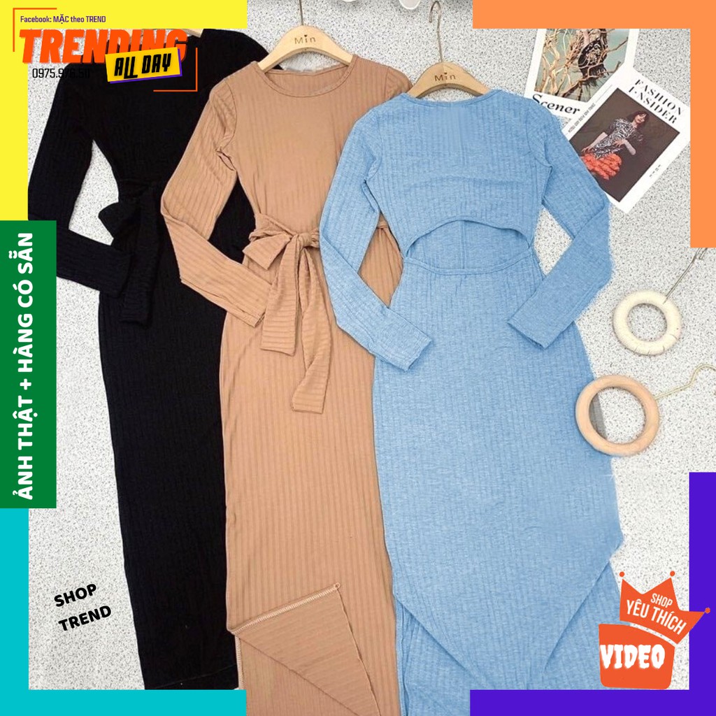 [MÃ GIẢM GIÁ 10K + FREESHIP] Váy body tiểu thư khoét lưng sang chảnh. Váy body dài tay khoét lưng gọi cảm. Full màu | BigBuy360 - bigbuy360.vn
