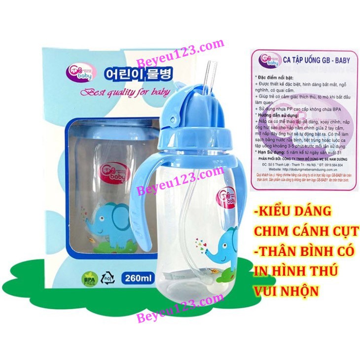 Bình nước ống hút GB Baby 260ml cho bé - Bình tập hút nước hình chim cánh cụt