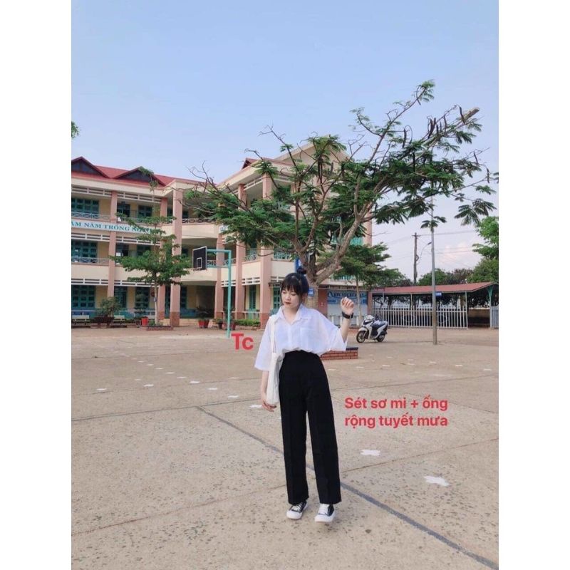 Quần ống rộng cúc vải tuyết mưa.hangtotgiare98