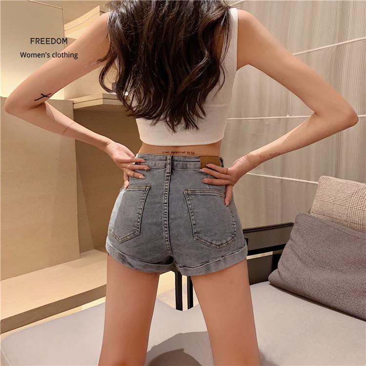 FREEDOM  Quần Short Denim Lưng Cao Phong Cách Hàn Quốc Quyến Rũ 2 Màu Chọn