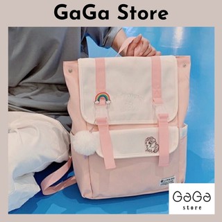 Balo vải đi học, balo nữ ulzzang đi học màu hồng. Balo 2 nịt hồng