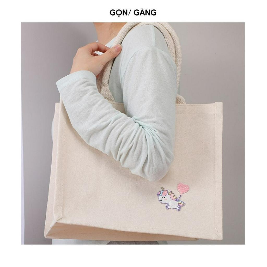Túi canvas trắng trơn chống nước túi xách nữ vuông form đựng quần áo đi biển túi vải tote vintage đi làm đi học Gọn Gàng