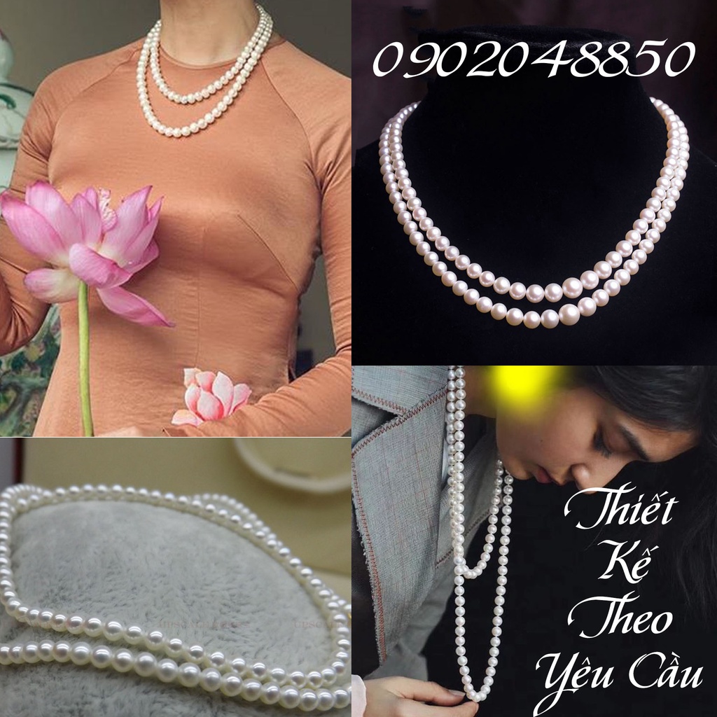 Vòng cổ 2 tầng ngọc trai nhân tạo cao cấp bằng vỏ sò biển
