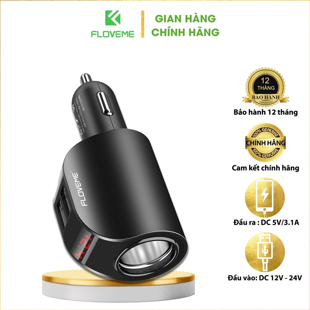 Bộ Sạc Trên Xe Hơi FLOVEME 5V 3.1A, 2 Cổng USB, Hiển Thị Kỹ Thuật Số, Dùng Cho Điện Thoại Di Động, Nhanh Máy Tính Bảng