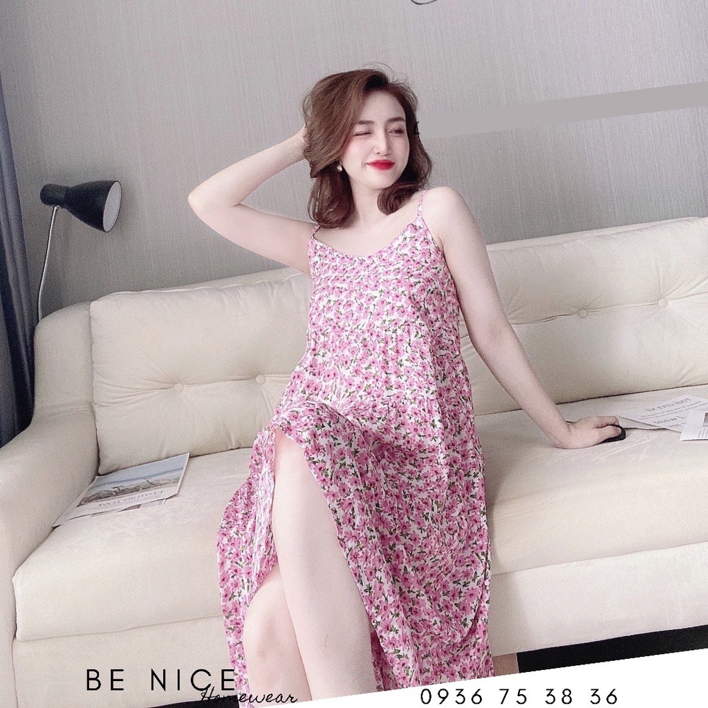 Váy hai dây mặc nhà lanh (tôn) Be nice homewear họa tiết hoa xinh xắn cho nàng diện thoải mái