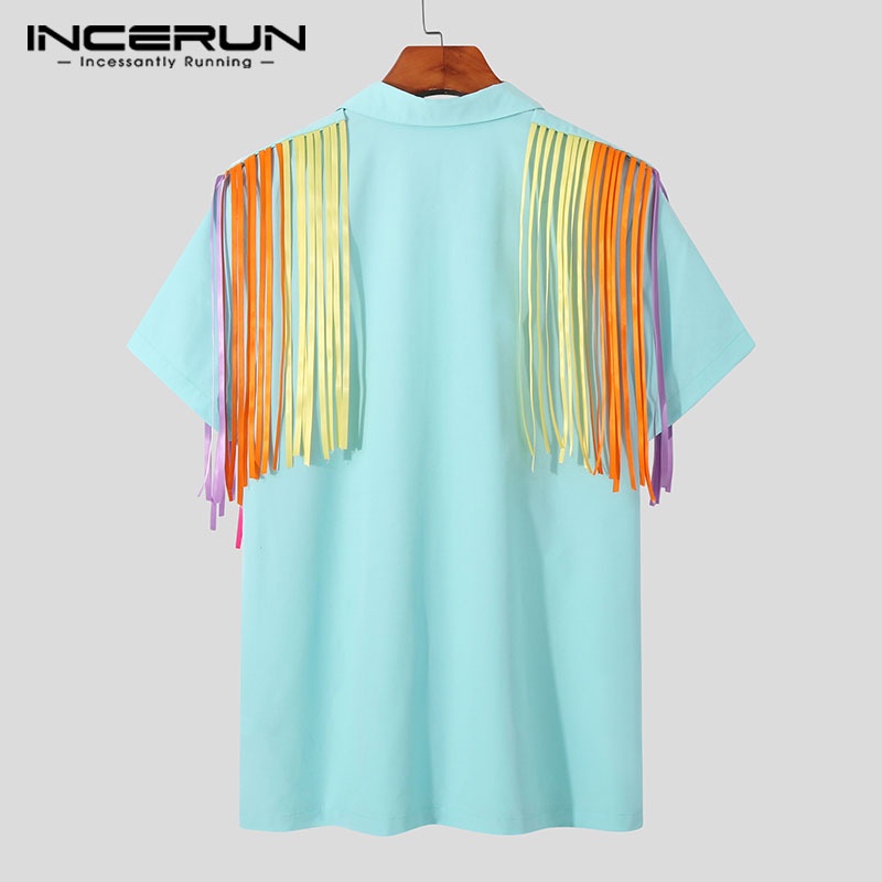 Áo sơ mi INCERUN ngắn tay tua rua nhiều màu thời trang cho nam