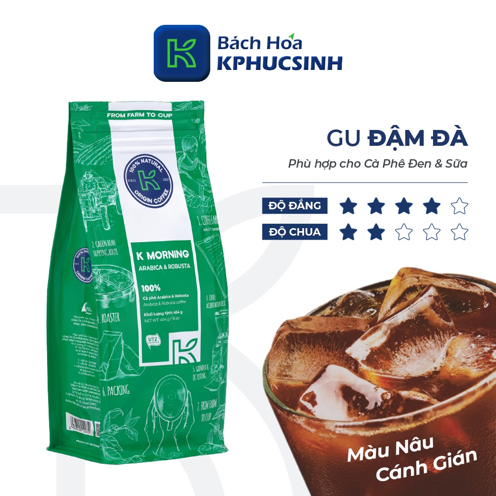 Cà phê rang xay nguyên chất xuất khẩu K Morning KCOFFEE 454g/gói KPHUCSINH - Hàng Chính Hãng