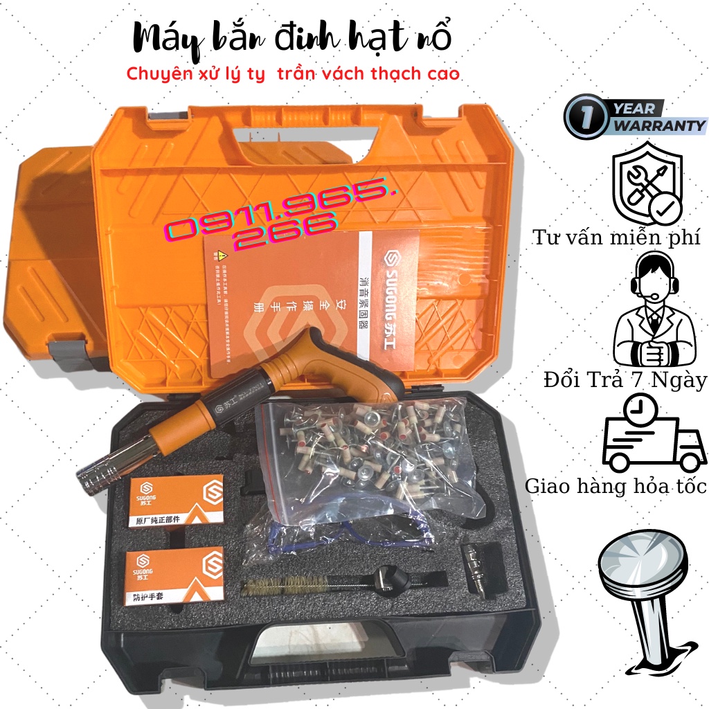 Máy bắn đinh hạt nổ bê tông ty trần thạch cao, tôn, sắt, thép dày 8mm không cần sử dụng điện