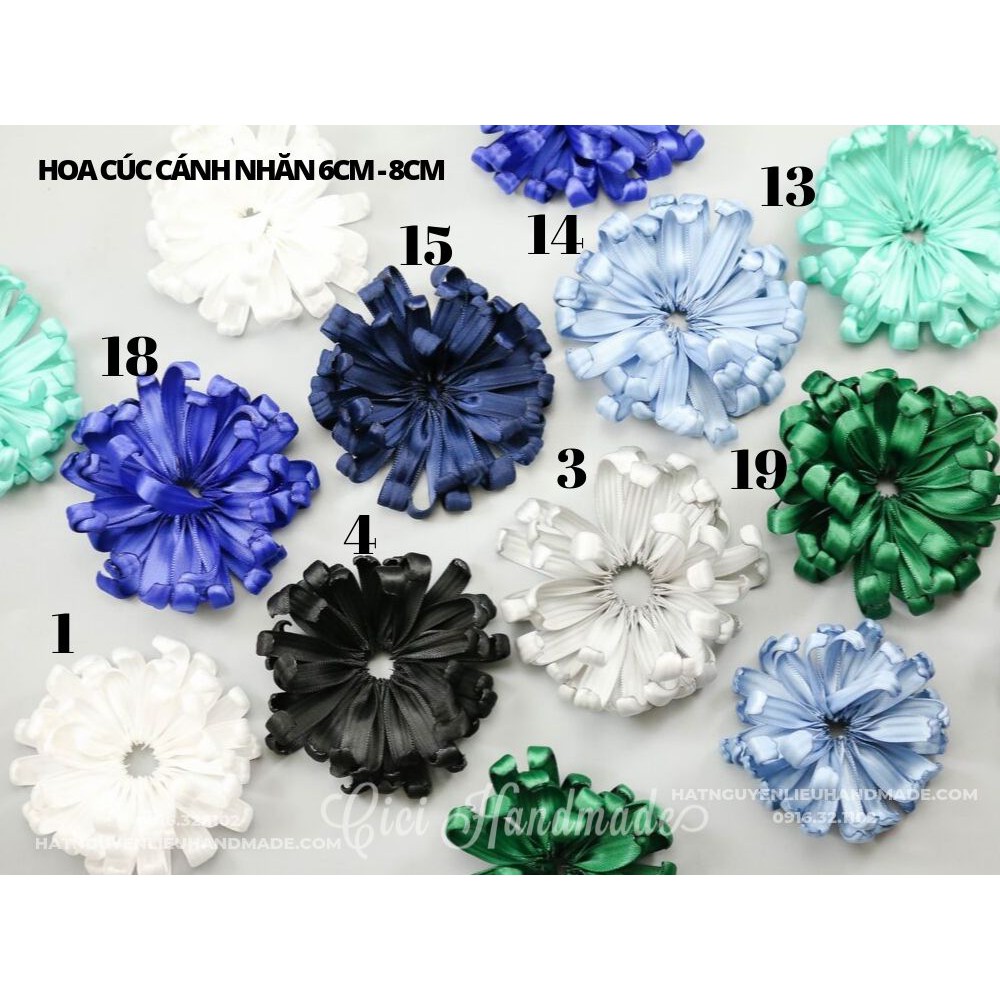 Hoa cúc lụa cánh nhăn làm đồ phụ kiện đính váy áo Cici Handmade