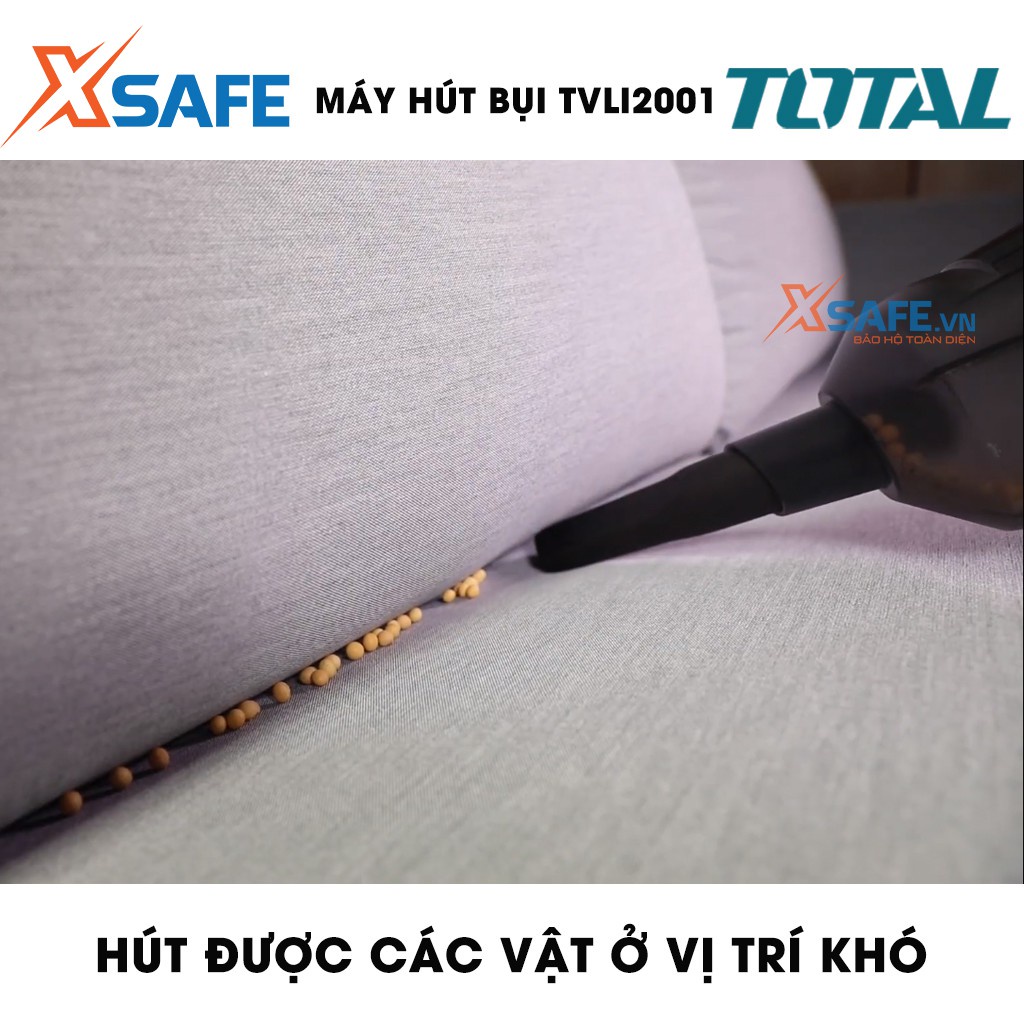 Máy hút bụi dùng pin Lithium 20V TOTAL TVLI2001 Kèm pin 20V 4A.h Sạc nhanh, 1 ống mềm, 1 bàn chải sàn và 2 ống nhựa