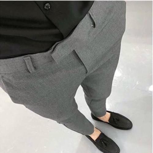 Quần âu nam ống côn hàn quốc.Quần tây nam xám cotton vải co giãn dáng ôm slimfit