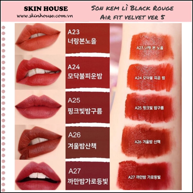 Sẵn -Son Kem Lì Black Rouge Ver 5 Air Fit Velvet- Skinhouse | BigBuy360 - bigbuy360.vn