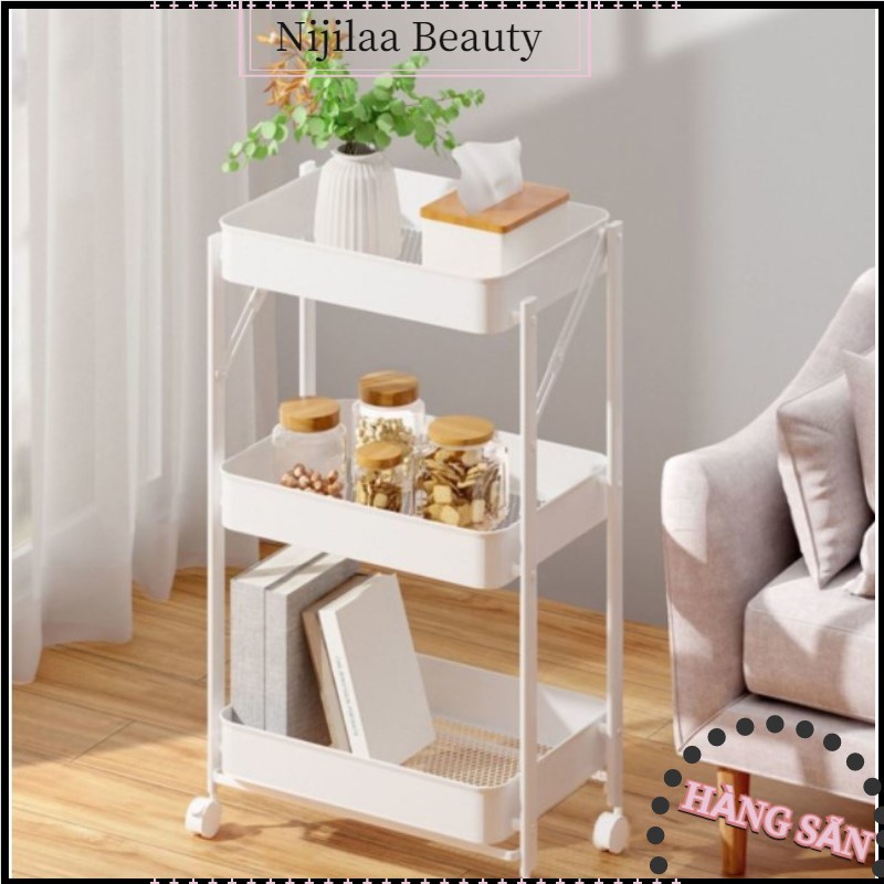 ❤️ Nitrogen071 Kệ nhà bếp Gấp Gọn có bánh xe  Giỏ gấp hàng Lắp đặt miễn phí Nhiều tầng Giá để Xe đẩy Đa năng