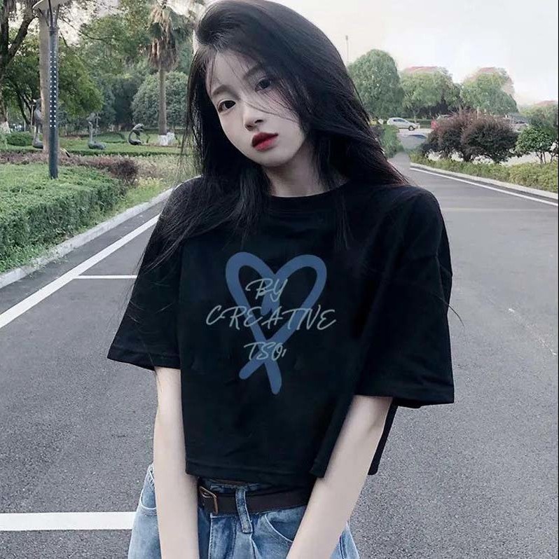 Áo thun nữ Áo thun lửng tay ngắn phong cách Mỹ thời trang 2021 dành cho nữ