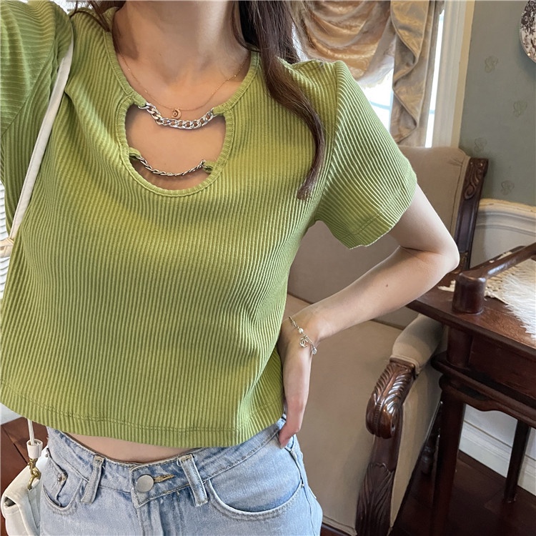 Áo Thun Tay Ngắn eo cao Phong Cách Hàn Quốc Thời Trang Mùa Hè Cho Nữ
