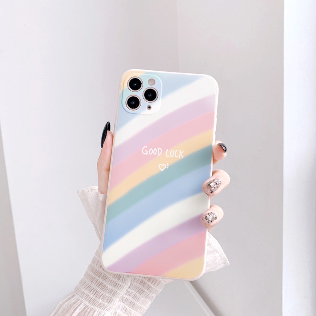 Ốp Lưng Iphone Cạnh Vuông Cầu Vồng Candy Good Luck 7plus/8/8plus/x/xs/xs max/11/11pro/11 promax/12 /12pro/12 pro max