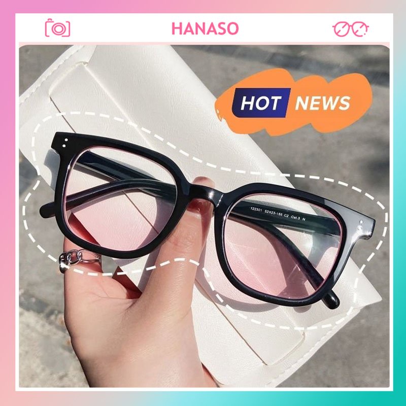 Gọng kính cận thời trang nam nữ HANASO tròng mắt hồng trẻ trung cá tính bảo vệ mắt chống tia UV đẹp giá rẻ 091