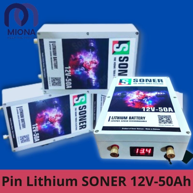 Pin Sạc SONER Lithium 12V - 50Ah, Tặng kèm máy sạc Pin Soner, Miona Store