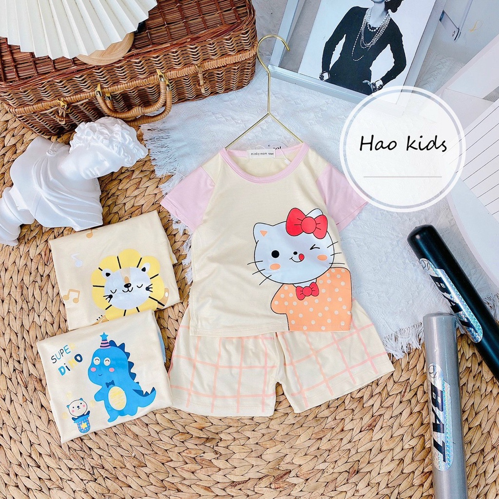 Quần áo trẻ em MINKY MOM, bộ cộc tay thun lạnh cho bé trai, bé gái in hình khủng long