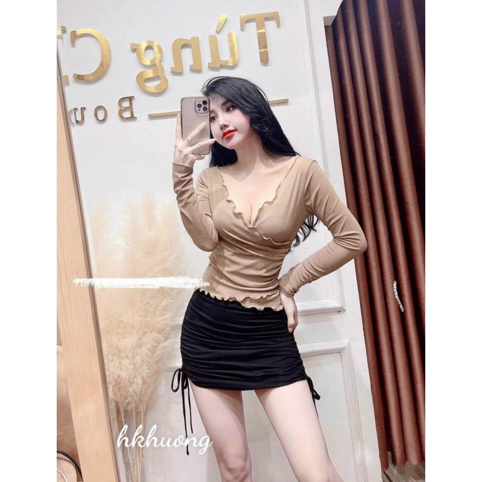 Áo đắp chéo nhún eo chạy viền chất thun Lụa mềm mịn Cam Kết Hàng Y Hình ( Size từ 40-55kg )