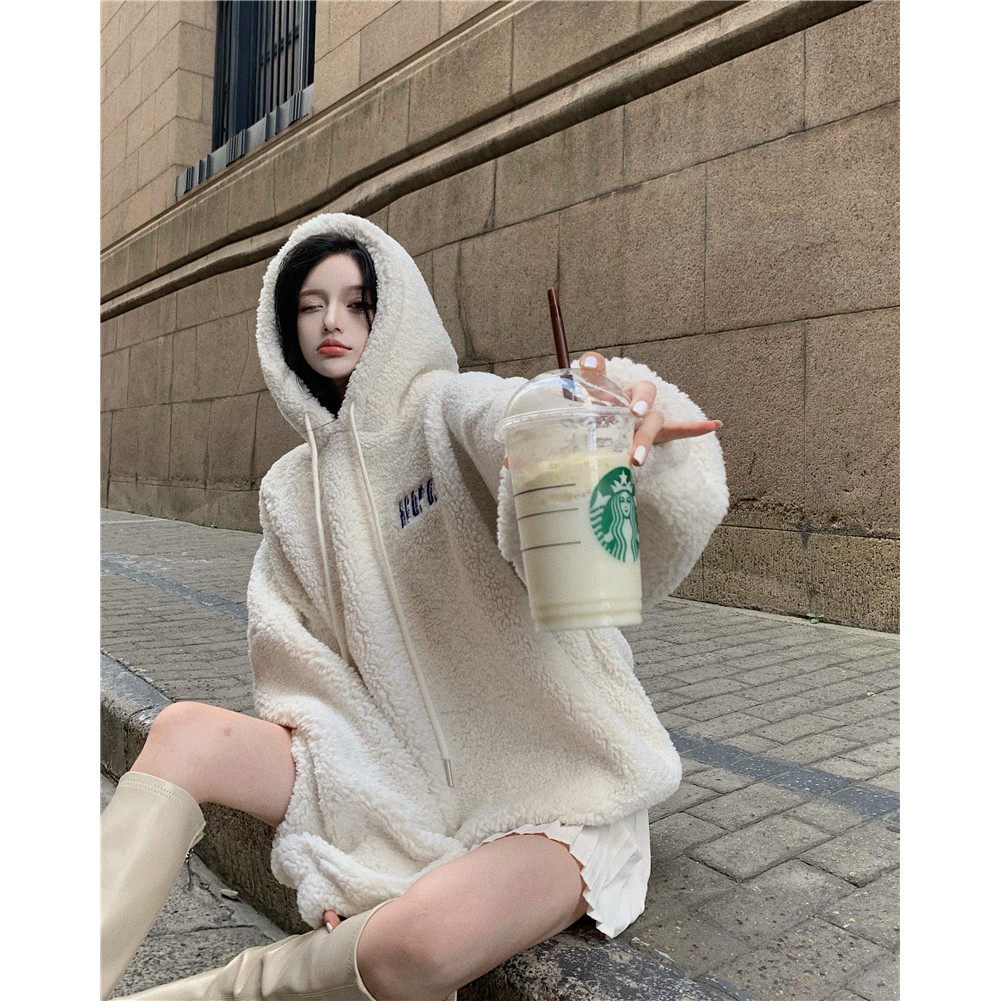 Áo hoodie lông của nữ hàng Quảng Châu cao cấp thu đông mới đầu xu hướng phong cách nữ sinh Hàn Quốc ngọt ngào