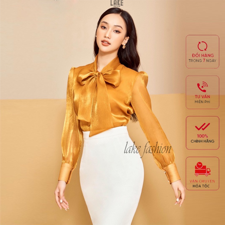 Áo sơ mi nữ đẹp, áo sơ mi kiểu cách cổ nơ buộc cao cấp Lake fashion