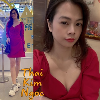 Đầm xoè đắp chéo tà xếp li eo tay phồng