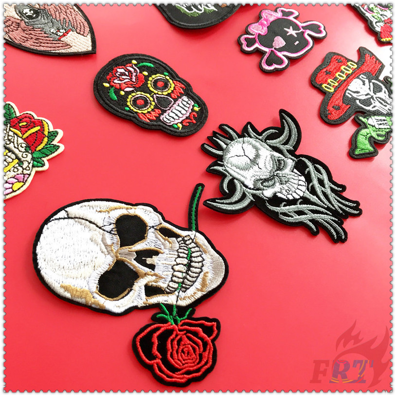 Miếng dán ủi trang trí quần áo thêu họa tiết bộ xương phong cách hiphop DIY