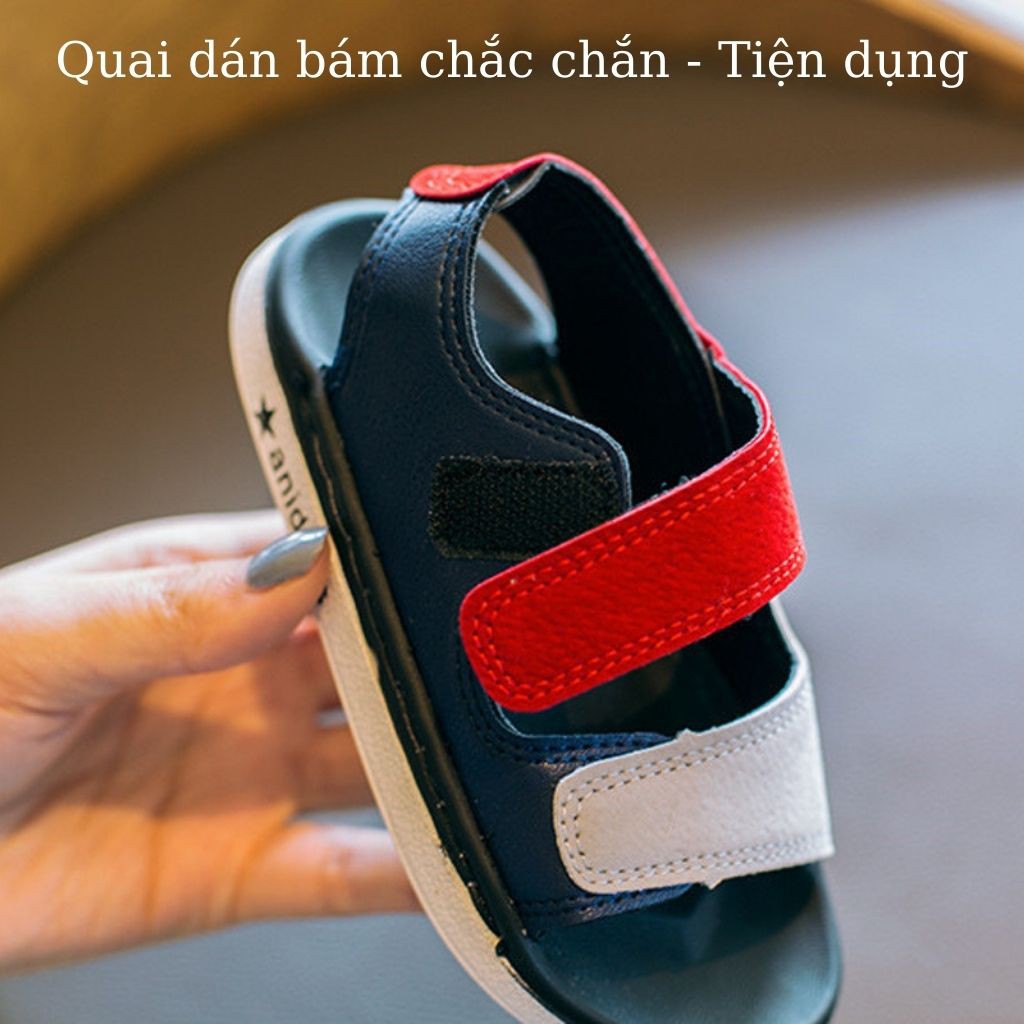 Dép sandal bé trai quai hậu da mềm 2 màu vàng đỏ chống trơn trượt cho bé 1 - 6 tuổi đi học đi biển SD92