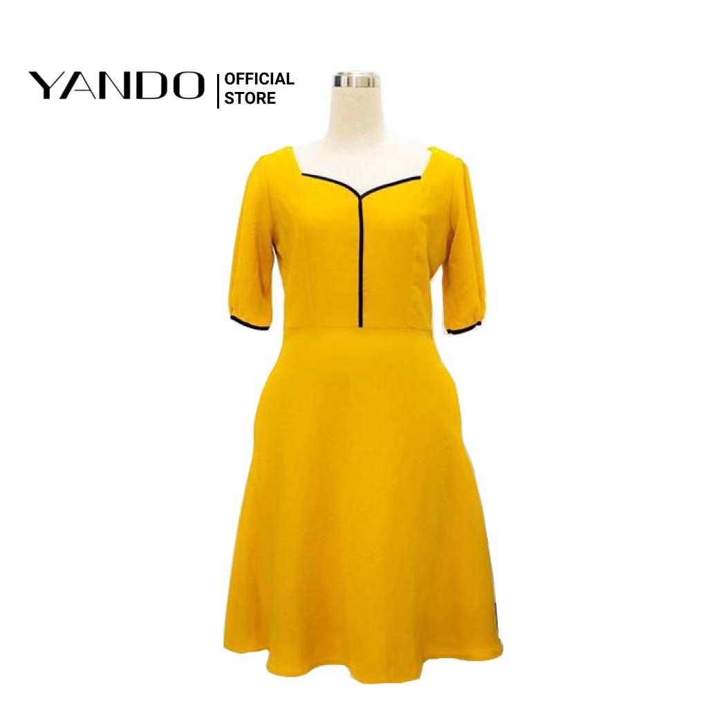 Đầm Suông Phối Viền Đen YANDO DA06- Đầm 1 lớp lẻ size- chất liệu đũi