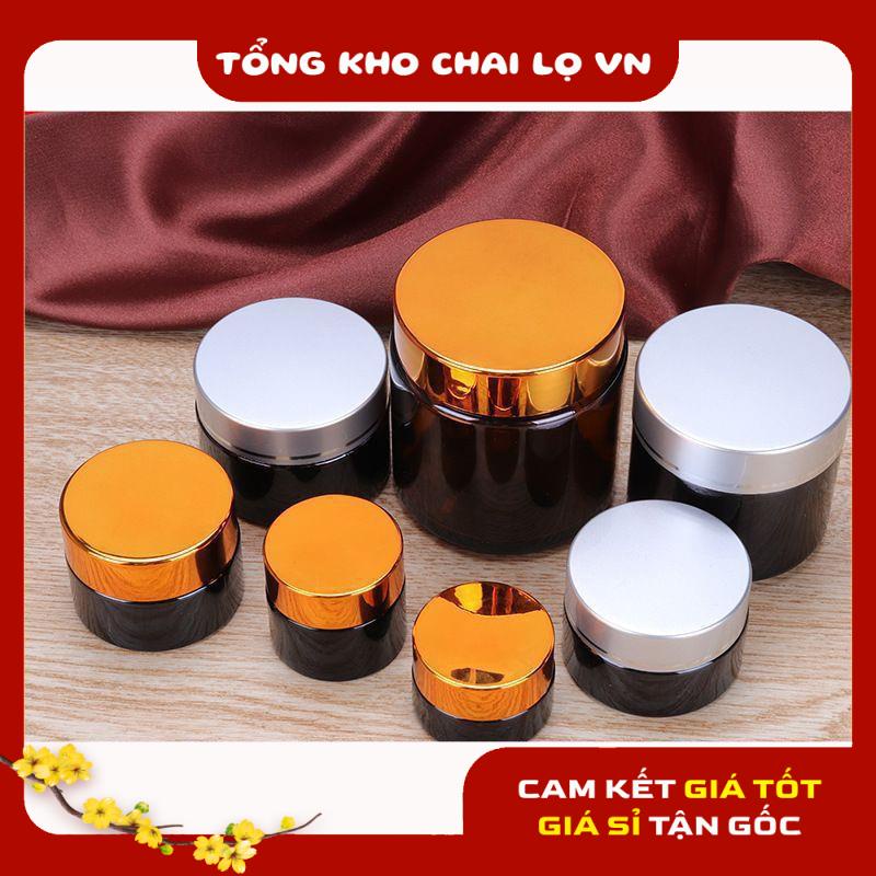 Hủ Đựng Kem ❤ SIÊU RẺ ❤ Hũ Chiết Kem Thủy Tinh Nâu 30g,50g,100g Nắp Vàng,Đen chiết mỹ phẩm , phụ kiện du lịch