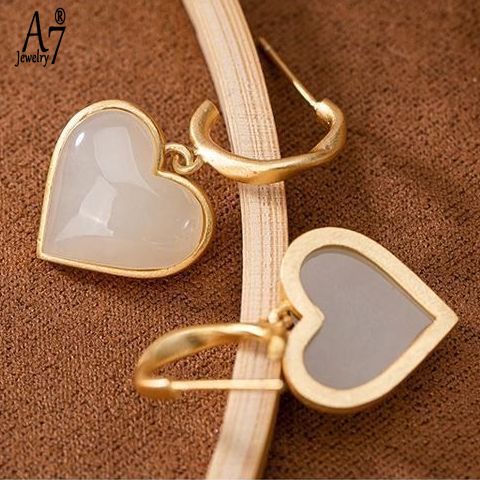 Bông Tai Bạc 925 Hình Trái Tim Đính Đá Ngọc Bích Trắng Sáng Tạo Thời Trang Cho Nữ A7 S925