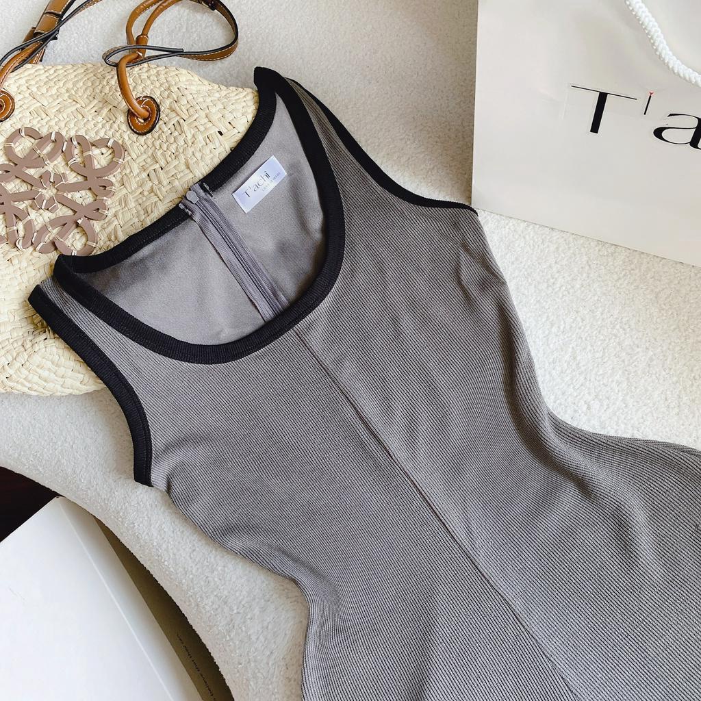 JUMPSUIT GÂN XÁM VIỀN ĐEN SHORT