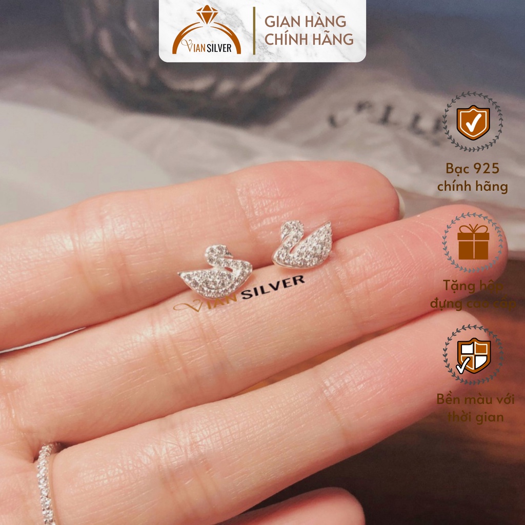 Khuyên Tai Bạc Thiên Nga Vian Silver, Bông Tai Hình Thiên Nga Đính Đá Bạc 925 Nữ Tính Tinh Tế Phụ Kiện Trang Sức Phái Nữ