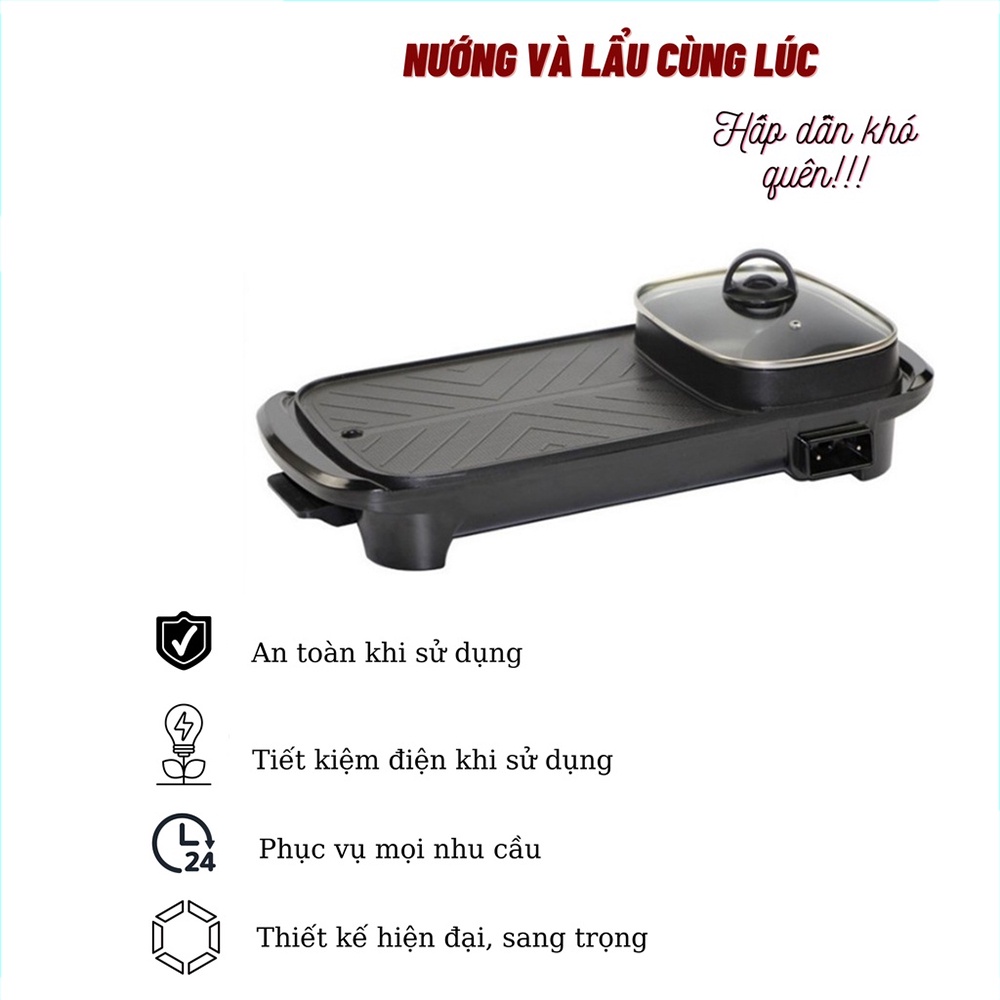 Bếp lẩu nướng dài đa năng 2 trong 1 công suất lớn, tiện lợi vừa nướng vừa lẩu, phù hợp 6-7 người ăn.Bảo hành 24 tháng.