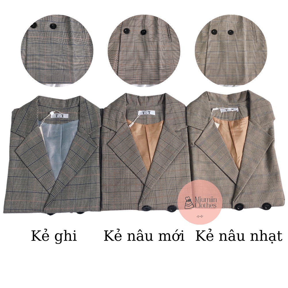 Áo blazer nữ có size thiết kế túi đứng Áo khoác nữ Hàn Quốc kẻ nâu Miumiin Clothes | BigBuy360 - bigbuy360.vn