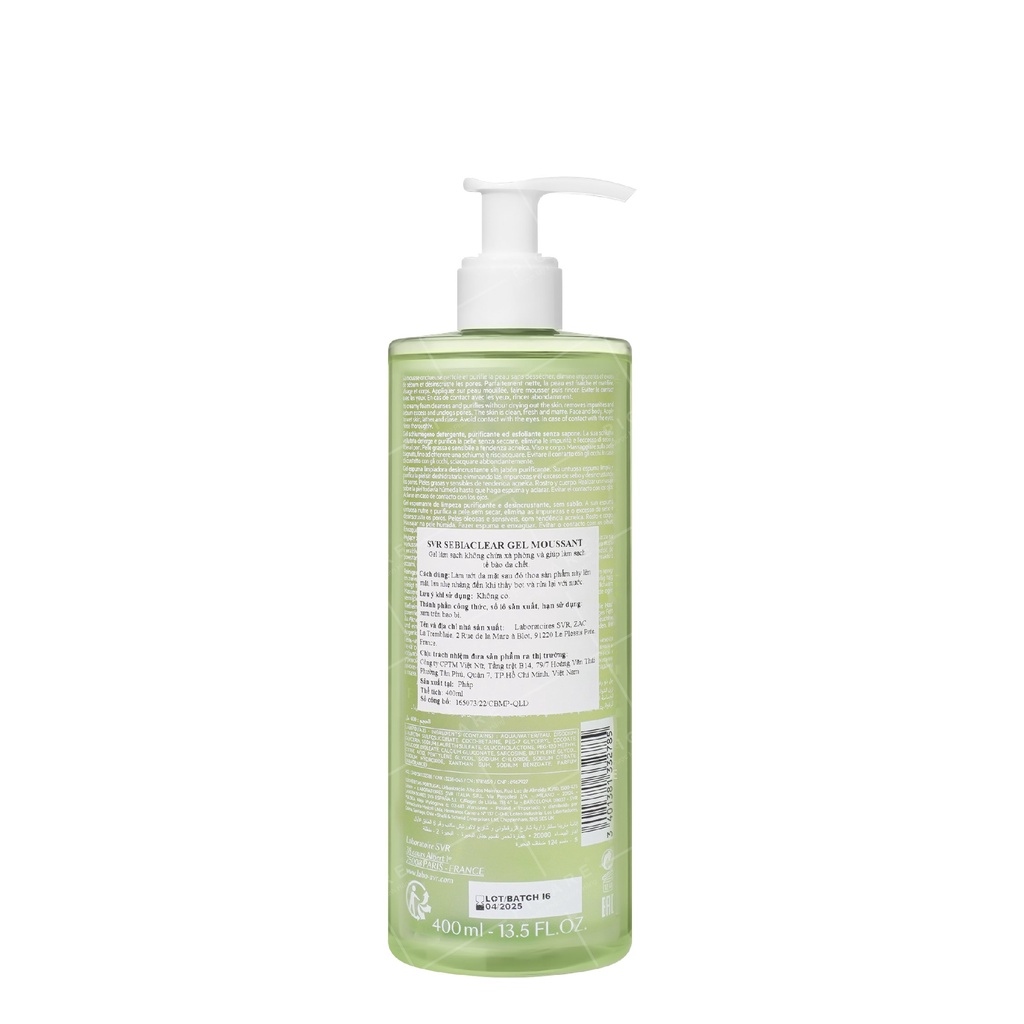 Sữa rửa mặt dạng gel không chứa xà phòng dành cho da nhờn mụn SVR Sebiaclear Gel Moussant