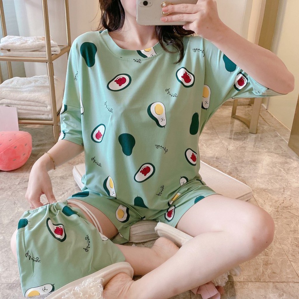 Bộ mặc nhà áo cộc quần đùi chất thun cotton mềm mát đủ size cho chị e từ 40 - 60kg - Hàng Quảng Châu_BL05